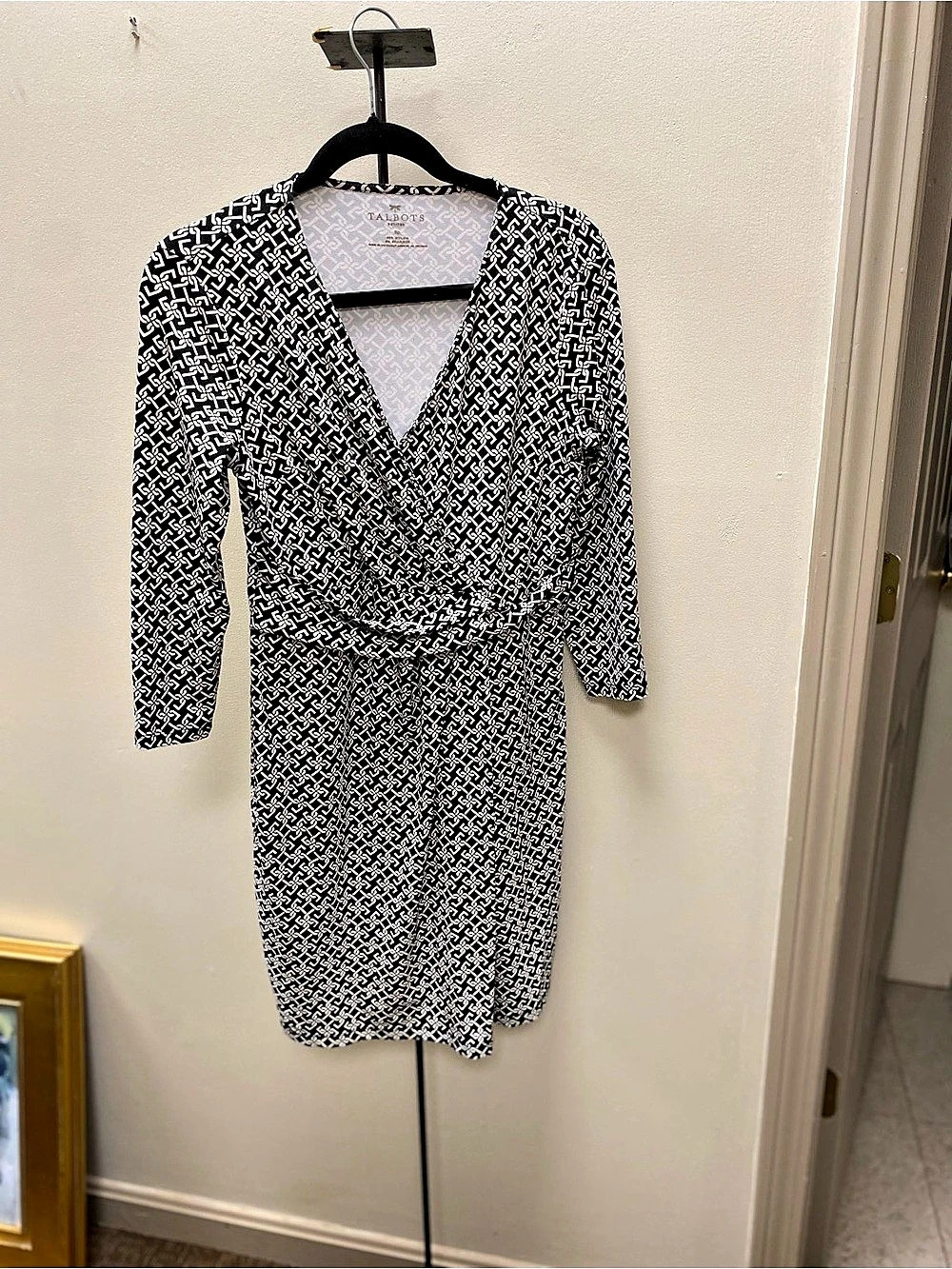 Talbots Women's Geometric Midi Dress in Black & White